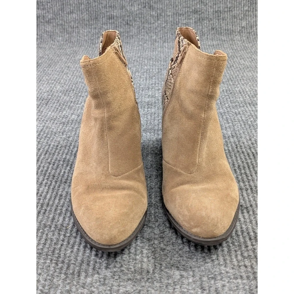Vionic Naomi Snake Ankle Boot Womens 10 Beige Suede Side Zip Heel Comfort Casual